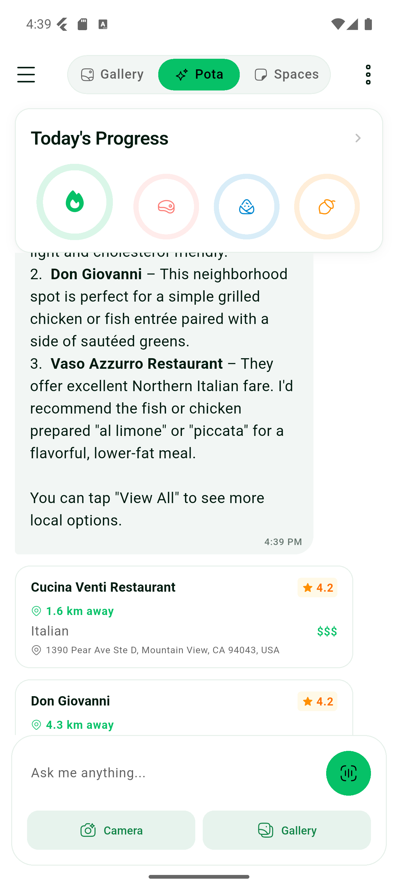 Restaurant Search Chat Result